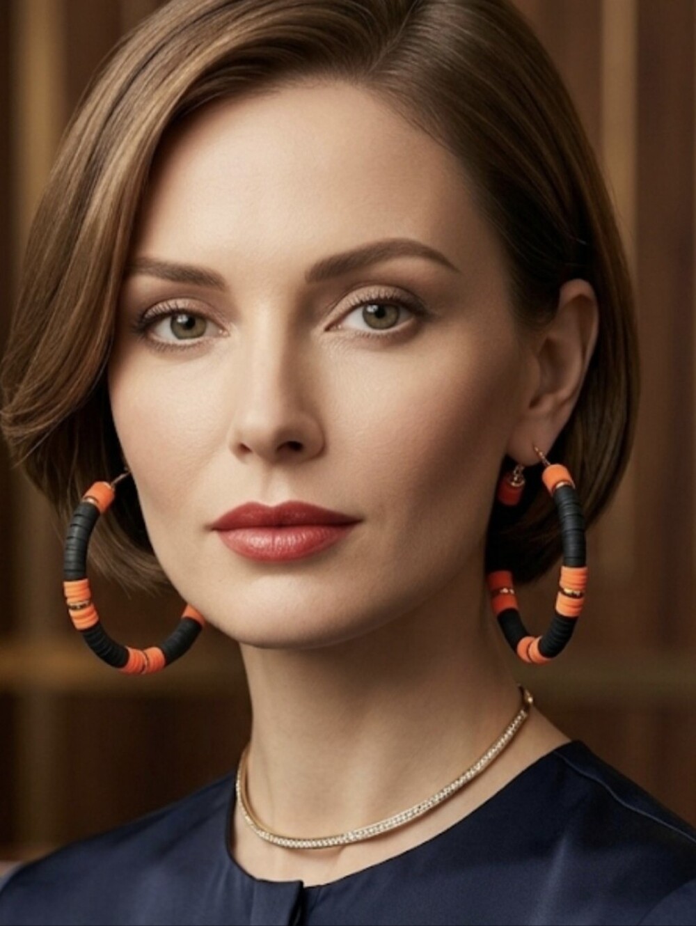 Bold Orange & Black Beaded Hoop Earrings